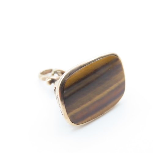 1196 - Tigers Eye Fob Pendant Mounted in 9 Carat Yellow Gold 2cm Drop