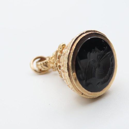 1197 - Black Onyx Set Fob Pendant Mounted in 9 Carat Yellow Gold 2cm Drop