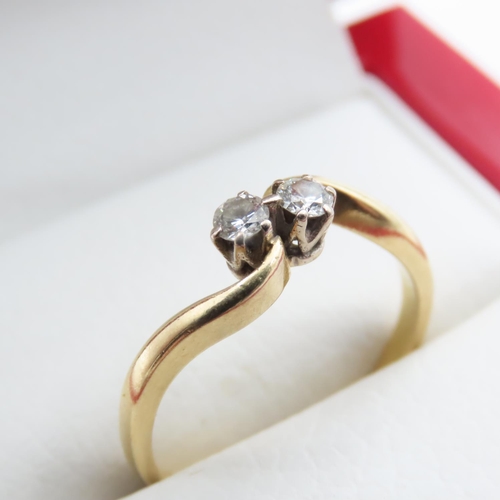 1199 - Twin Stone Diamond Set Ring Mounted on 18 Carat Yellow Gold Band Ring Size P and a Half