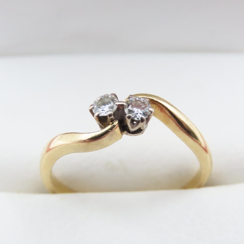 1199 - Twin Stone Diamond Set Ring Mounted on 18 Carat Yellow Gold Band Ring Size P and a Half