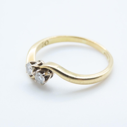 1199 - Twin Stone Diamond Set Ring Mounted on 18 Carat Yellow Gold Band Ring Size P and a Half