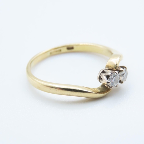 1199 - Twin Stone Diamond Set Ring Mounted on 18 Carat Yellow Gold Band Ring Size P and a Half