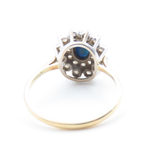 1200 - Sapphire and Diamond Ladies Cluster Ring Mounted on 18 Carat Yellow Gold Ring Size O