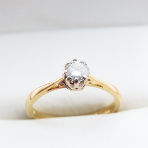 1201 - Basket Set Diamond Solitaire Ring Mounted on 18 Carat Yellow Gold Ring Size M