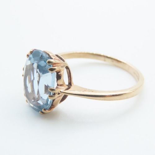 1205 - Basket Set Oval Cut Aquamarine Solitaire Ring Set in 9 Carat Yellow Gold Band Ring Size Q and a Half