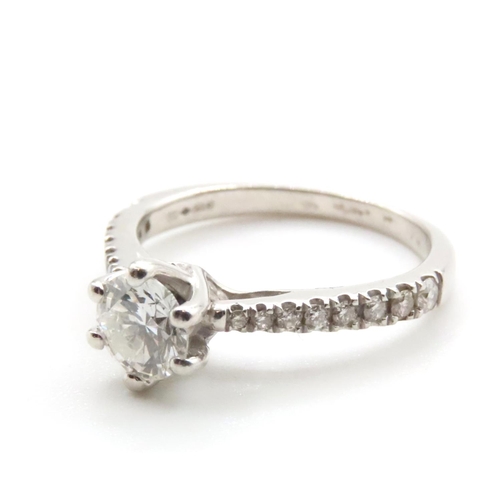 1206 - Diamond Solitaire Ring Set in Platinum with Further Diamonds Set to Shoulders Ring Size K and a Half