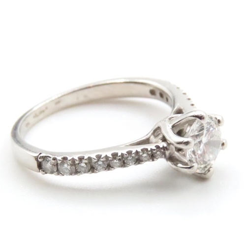 1206 - Diamond Solitaire Ring Set in Platinum with Further Diamonds Set to Shoulders Ring Size K and a Half