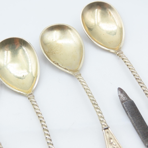 121 - Set of Four Silver Teaspoons Gilded Decoration Finely Detailed One Silver Teaspoon and Silver Handle... 