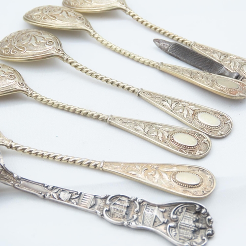 121 - Set of Four Silver Teaspoons Gilded Decoration Finely Detailed One Silver Teaspoon and Silver Handle... 