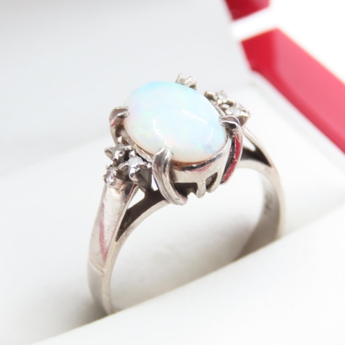 1212 - Opal Set Ring Mounted on 18 Carat White Gold with Further Diamonds Set to Shoulders Ring Size P