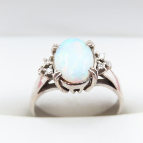 1212 - Opal Set Ring Mounted on 18 Carat White Gold with Further Diamonds Set to Shoulders Ring Size P