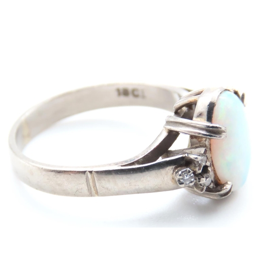 1212 - Opal Set Ring Mounted on 18 Carat White Gold with Further Diamonds Set to Shoulders Ring Size P