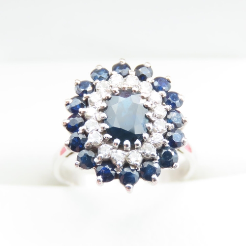 1213 - Sapphire and Diamond Ladies Cluster Ring Mounted on 18 Carat White Gold Band Ring Size N