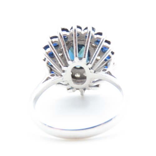 1213 - Sapphire and Diamond Ladies Cluster Ring Mounted on 18 Carat White Gold Band Ring Size N