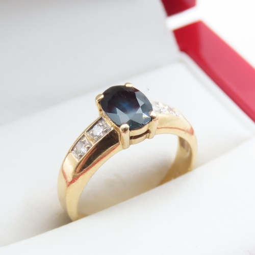 1214 - Sapphire Center Stone Ring Mounted on  18 Carat Yellow Gold Band Further Diamonds Set to Shoulders R... 