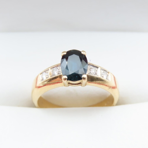 1214 - Sapphire Center Stone Ring Mounted on  18 Carat Yellow Gold Band Further Diamonds Set to Shoulders R... 