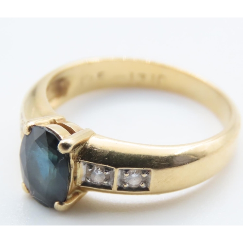 1214 - Sapphire Center Stone Ring Mounted on  18 Carat Yellow Gold Band Further Diamonds Set to Shoulders R... 