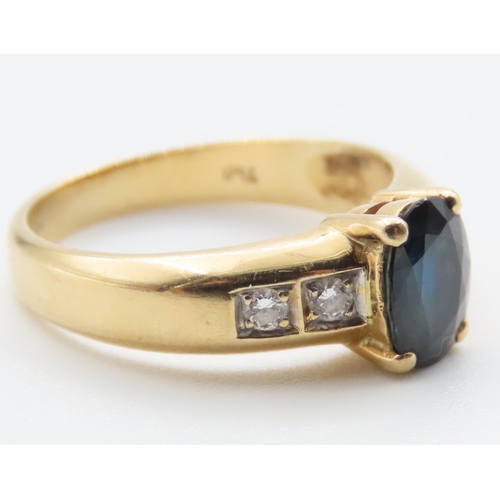 1214 - Sapphire Center Stone Ring Mounted on  18 Carat Yellow Gold Band Further Diamonds Set to Shoulders R... 