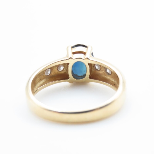 1214 - Sapphire Center Stone Ring Mounted on  18 Carat Yellow Gold Band Further Diamonds Set to Shoulders R... 