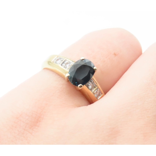 1214 - Sapphire Center Stone Ring Mounted on  18 Carat Yellow Gold Band Further Diamonds Set to Shoulders R... 