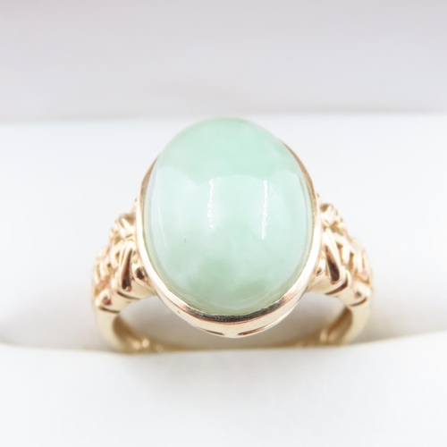 1218 - 9 Carat Yellow Gold Single Stone Jade Ring Size O