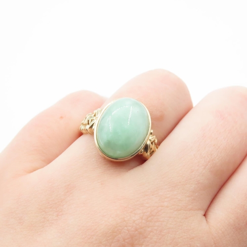 1218 - 9 Carat Yellow Gold Single Stone Jade Ring Size O