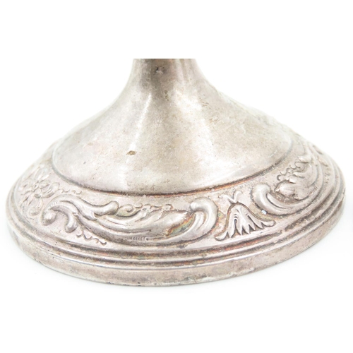 122 - Pair of Silver Pedestal Form Candle Rests Embossed Decoration