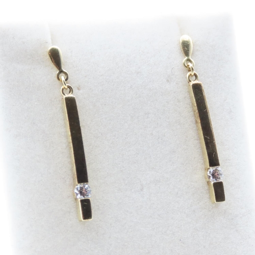 1221 - Pair of Gemstone Set 9 Carat Yellow Gold Bar Drop Earrings 3cm High