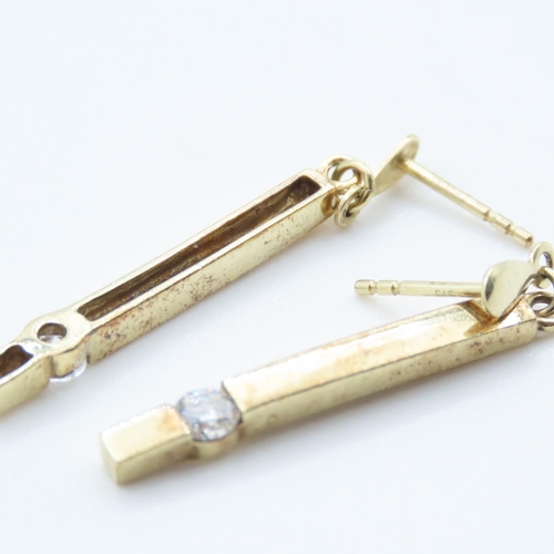 1221 - Pair of Gemstone Set 9 Carat Yellow Gold Bar Drop Earrings 3cm High