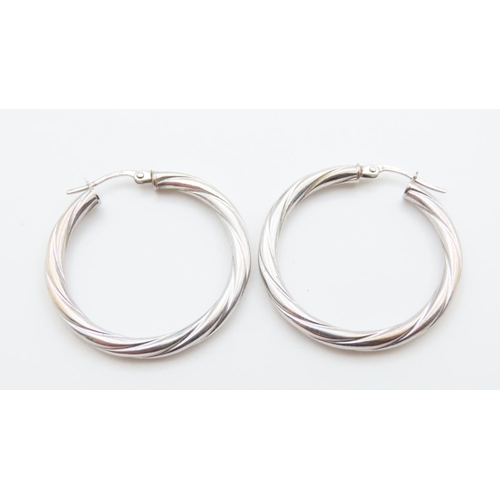 1224 - Twist Form 9 Carat White Gold Hoops 3cm Diameter