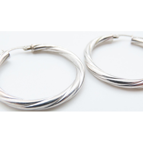 1224 - Twist Form 9 Carat White Gold Hoops 3cm Diameter