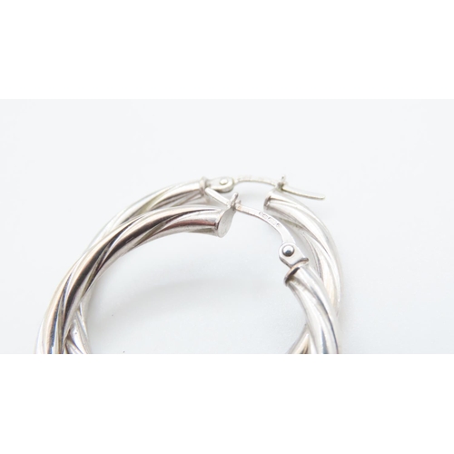 1224 - Twist Form 9 Carat White Gold Hoops 3cm Diameter