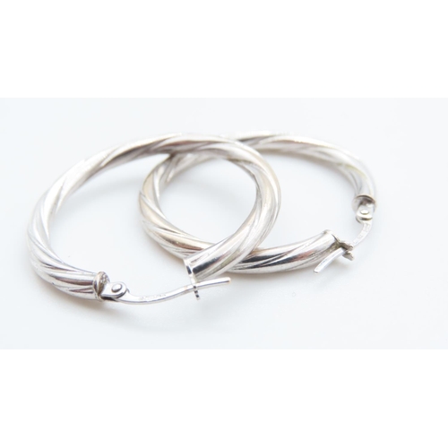 1224 - Twist Form 9 Carat White Gold Hoops 3cm Diameter