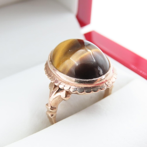 1228 - Tigers Eye Single Stone Ring Mounted in 9 Carat Yellow Gold Ring Size I