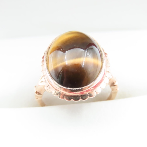 1228 - Tigers Eye Single Stone Ring Mounted in 9 Carat Yellow Gold Ring Size I