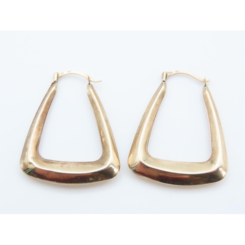 1229 - Pair of 9 Carat Yellow Gold Triangle Hoop Earrings 3cm high