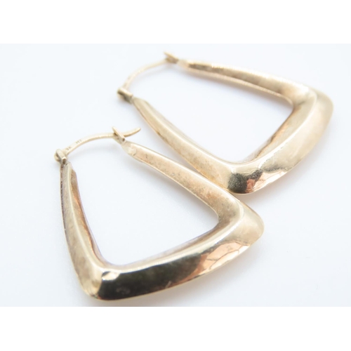 1229 - Pair of 9 Carat Yellow Gold Triangle Hoop Earrings 3cm high