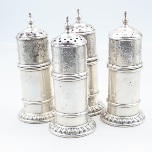 123 - Set of Four Silver Table Salts Detailed Each Approximately 4 Inches High