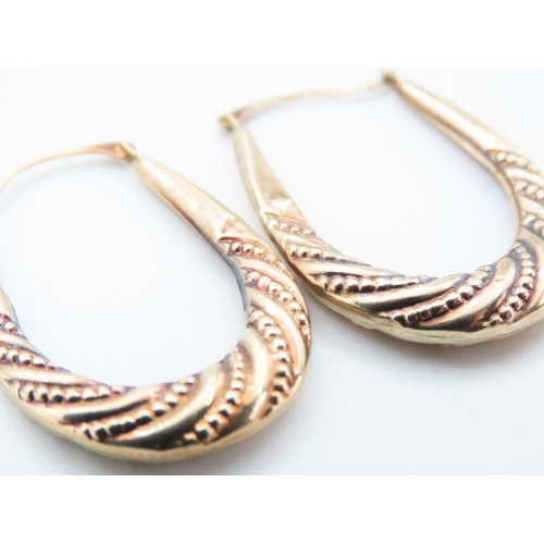 1230 - Pair of 9 Carat Yellow Gold Hoop Earrings 3.5cm High