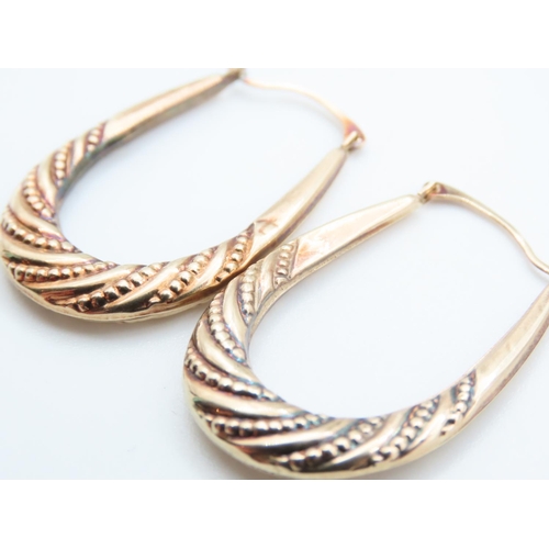 1230 - Pair of 9 Carat Yellow Gold Hoop Earrings 3.5cm High