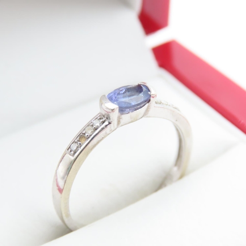 1233 - Tanzanite and Diamond Set Ladies Ring Mounted on 9 Carat White Gold Size P and a Half