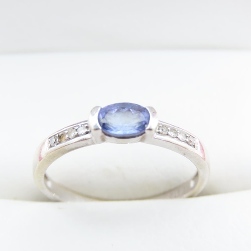 1233 - Tanzanite and Diamond Set Ladies Ring Mounted on 9 Carat White Gold Size P and a Half