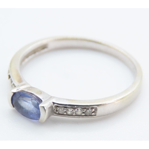 1233 - Tanzanite and Diamond Set Ladies Ring Mounted on 9 Carat White Gold Size P and a Half