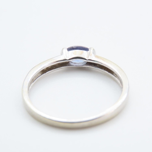 1233 - Tanzanite and Diamond Set Ladies Ring Mounted on 9 Carat White Gold Size P and a Half