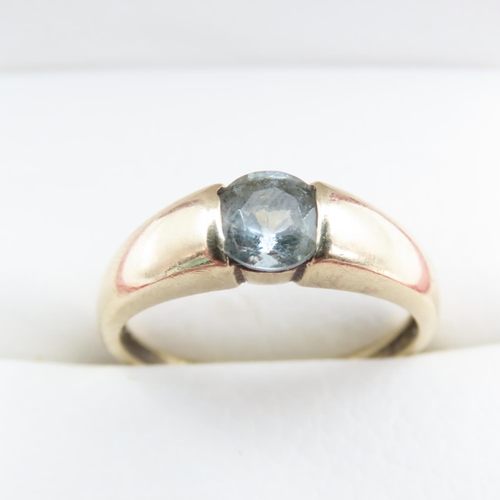 1237 - Aquamarine Single Stone Ring Mounted in 9 Carat Yellow Gold Band Ring Size O