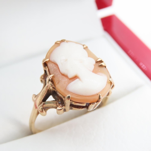 1244 - Basket Set Ladies Cameo Ring Mounted in 9 Carat Yellow Gold Ring Size O and a Half