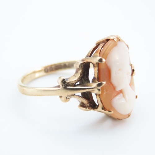 1244 - Basket Set Ladies Cameo Ring Mounted in 9 Carat Yellow Gold Ring Size O and a Half