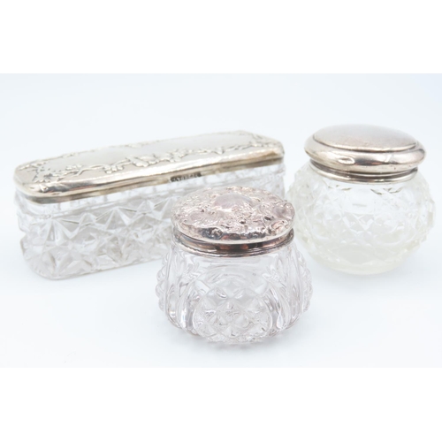 125 - Three Silver Top Cut Crystal Desk Jars Largest Approximately 4 Inches Wide