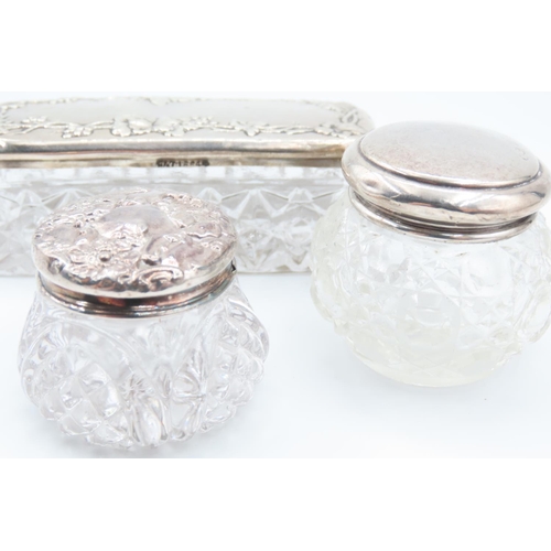 125 - Three Silver Top Cut Crystal Desk Jars Largest Approximately 4 Inches Wide