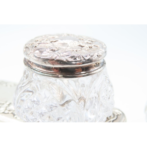 125 - Three Silver Top Cut Crystal Desk Jars Largest Approximately 4 Inches Wide